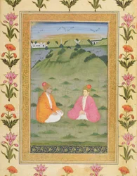 Two nobles seated in a landscape, from the Small Clive Album